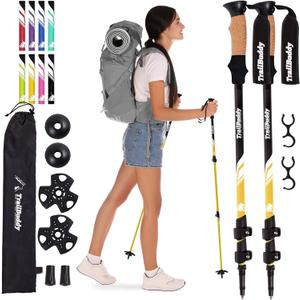 TrailBuddy Trekking Poles - Lightweight, Collapsible Hiking Poles for Snowshoe & Backpacking Gear - Pair of 2 Walking Sticks for Hiking, 7075 Aluminum with Cork Grip (Bumblebee Yellow)