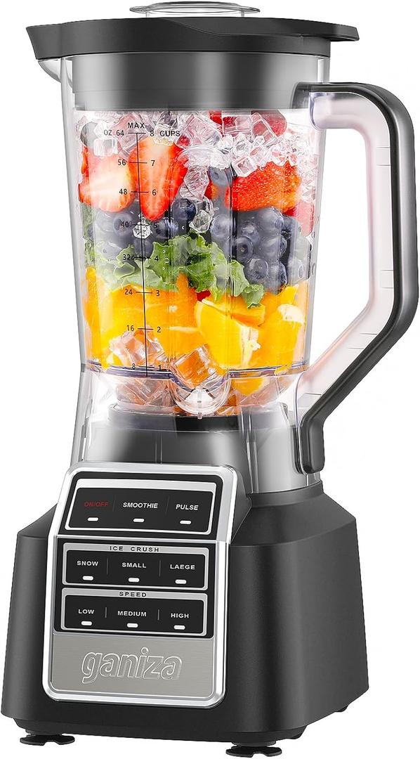 Ganiza Smoothie Blender, 1800W Peak Power Professional Countertop Blenders for Kitchen, 64oz Large Capacity Juice Pitcher with CentriFlow Ribs Patent, High-Speed Smoothie Maker for Ice & Frozen Fruit