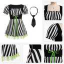 IBAKOM Women Cow Print Halloween Dress with Headpiece Bow Tie Red Plaid Puffy Sleeve Suspender Milk Maid Overall Dress (Black, S)