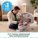 Ingenuity InLighten Baby Swing, 3-in-1 Bounce, Sway & Stationary Seat, Bluetooth Music, Light-Up Canopy, Remote Control, Vibrations, 5-Point Harness, Pebble Shore