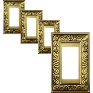 4-Pack Decorator Outlet Cover Plate, Paisley Pattern Decorative Switch Plates and Outlet Covers, Antique Brass Metal Wall Plates for Electrical Outlets, Receptacle, GFCI Outlet, Dimmer Switch