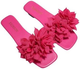 BEAUDRM Women's 3D Floral Flat Sandals Dressy Square Open Toe Sandals Single Band Casual Slip on Slides, Size 43