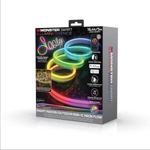 Monster 16.4ft Neon Flow Indoor/Outdoor Multi-Zone LED Light Strip, Create Unique Multicolor Lighting With App, Flexible, Waterproof, Works With Alexa/Google Assistant/Siri, Mounting Clips Included