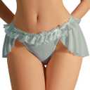 OYOANGLE Women's Lingerie Lace Ruffle Panties Bowknot Mid Waist Thongs Underwear (X-Large, Blue)