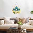 LHIEUM 11in Vintage Ramadan Mubarak Decoration Eid Mubarak Lights Hanging Sign Moon Stars Islamic Ramadan Wreath Front Door Ramadan Castle Crafts Muslim Symbol Wood Decor for Living Room Prayer Room
