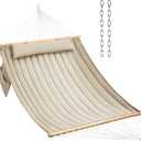 CHULIM Double Quilted Fabric Hammock with Hardwood Spreader Bars and Pillow 450 LBS Capacity 2 Person Large Hammock for Outdoor Patio Backyard Poolside - Tan