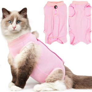 Cat Recovery Suit for Spay Abdominal Wounds, Kitten Onesie Bodysuit for Cats After Surgery, Cat Surgery Recovery Suit Female Cone of Shame Alternative for Cats Anti Licking (Pink,M) (Medium, Pink)