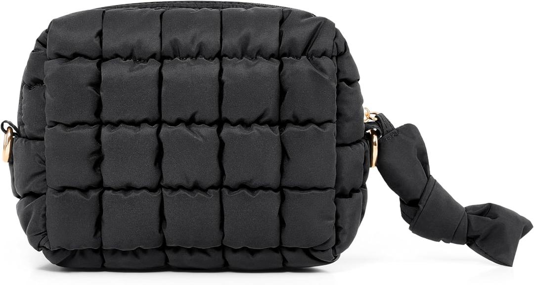 Yarnic Quilted Makeup Bag Cosmetic Bag, Travel Toiletry Bag for Women, Cute Makeup Bag Organizer Puffer Makeup Pouch (S, Black)