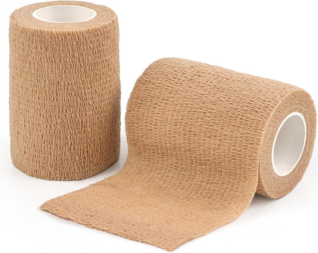 AUPCON Vet Wrap Cohesive Bandages Bulk Self Adhesive Bandage Wrap Self Adherent Wrap Non-Woven for Dogs Pet Animals & Ankle Sprains & Swelling 4 Inch x 5 Yards (2 Pack Beige)