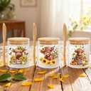 3Pcs 13 Oz Fall Glass Jars with Lids and Spoons Highland Cow Sunflower Airtight Candy Condiment Container Bowls for Thanksgiving Goodie Sugar Cookies Treat Storage Hot Cocoa Bar Supplies