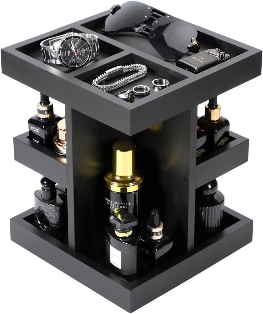 EXIN DECHEN Cologne Organizer for Men,Cologne Stand,3 Tier Wooden Perfume Shelf with Rotate,Desk Organizer,Gift for Dad From Wife,Husband Boyfriend Birthday Gift Ideas,Gifts for Men