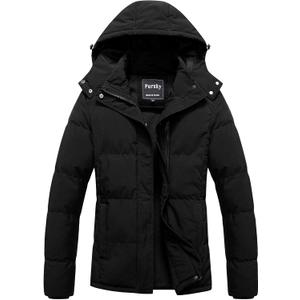 Pursky Women's Warm Winter Thicken Coat Waterproof Cropped Jackets Parka With Removable Hood (Black) Small