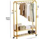 Sturdy Heavy Duty Clothes Rack With Wheels,Modern Clothing Rack With Shelves & hooks, Garment Racks for Hanging Clothes,Closet Rack for Bedroom,49.21in Wide,Clothes Storage and Display (gold)