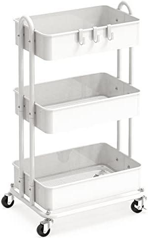 Simple Houseware 3-Tier Heavy Duty Metal Utility Rolling Cart, White