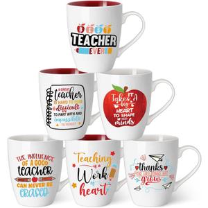 Shellwei 6 Pack Teacher Coffee Mugs Set 11 oz Ceramic It Takes a Big Heart Coffee Mug Mugs with Handles for Women Men Kindergarten Preschool Primary Teacher Appreciation Gifts(Colorful)