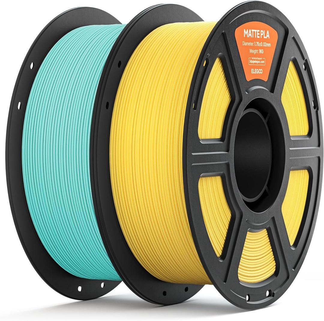 ELEGOO Matte PLA Filament Teal Green & Sunshine Yellow 2KG, 1.75mm 3D Printer Filament Dimensional Accuracy +/- 0.02mm, 2pcs 1kg Carboard Spool (2.2lbs) Fits for Most FDM 3D Printers