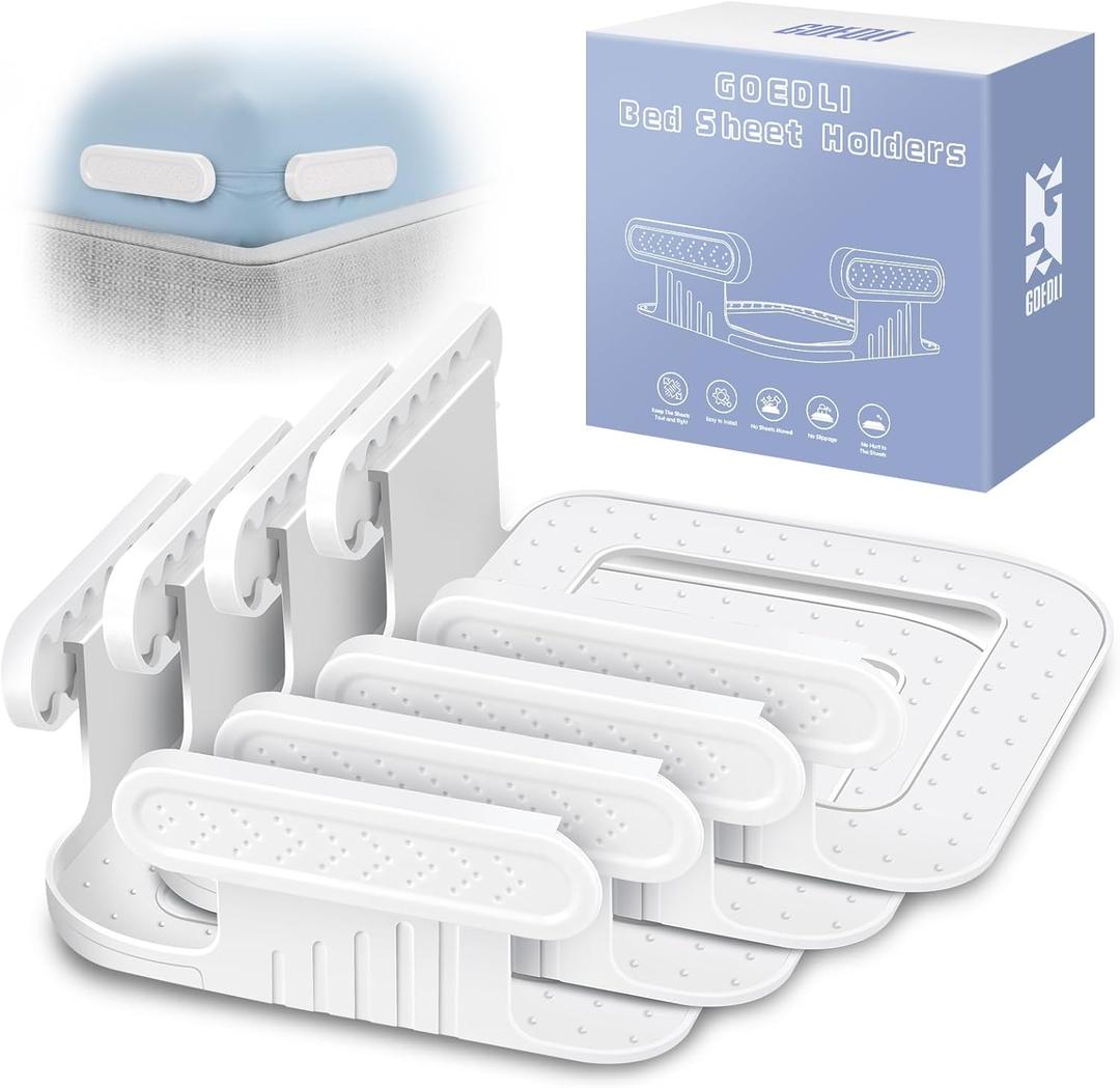 Lock Sheet Holders - No More Loose Sheets, Secure Bed Sheets, Fits All Kinds of Sheets and Mattress Sizes, ABS Material with High Flexibility, Easy One-Time Installation (White)
