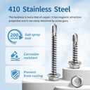 (185PCS)#8x1 Self Drilling Screws, 410 Stainless Steel Hex Washer Head Sheet Metal Screws Self Tapping Screw for Metal, Wood & Tough Materials TEK Screw, Rust-Resistant Fasteners