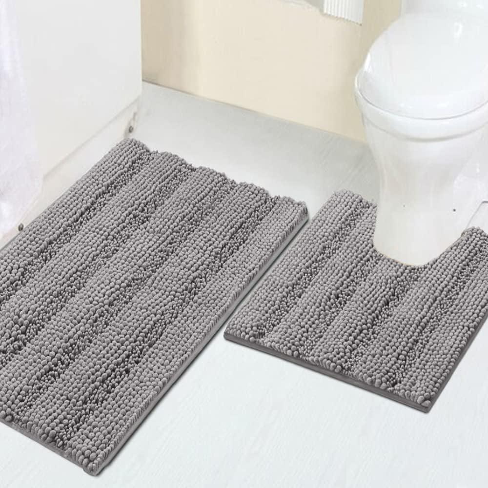 Turquoize Chenille Bathroom Rugs Set Non-Slip Bath Mats for Bathroom Super Absorbent Shaggy Rugs for Tub Shower Toilet Plush Bath Rug Plus U Contour Rug (Standard: 20" x 32" and 20" x 20" U), Dove Turquoize Chenille Bathroom Rugs Set Non-Slip Bath Mats for Bathroom Super Absorbent Shaggy Rugs for Tub Shower Toilet Plush Bath Rug Plus U Contour Rug (Standard: 20" x 32" and 20" x 20" U), Dove