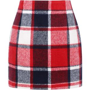 IDEALSANXUN Womens High Waist Plaid Skirt Bodycon Pencil Wool Mini Skirts (Large)