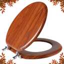 Round Toilet Seat Molded Wood Toilet Seat with Zinc Alloy Hinges, Easy to Install also Easy to Clean, Anti-pinch Wooden Toilet Seat by Angol Shield (Round, Brownish Yellow)