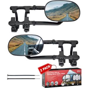 Extended Towing Mirrors, Universal Clip-On Side Mirror Extensions for Pickups, RVs, and Trailers, Tow Mirrors with Extenders (Model MG91) (Black)
