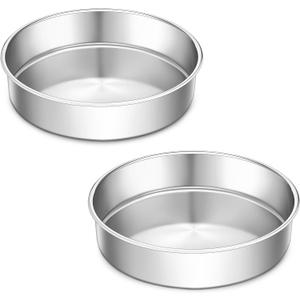 LIANYU 9 Inch Round Cake Pan Set of 2, Stainless Steel Wedding Oven Cake Pan Set for Baking, Metal Round Baking Tin Pan Mold, Deep Bakeware for Layer Birthday Cake, Mirror Polished, Dishwasher Safe
