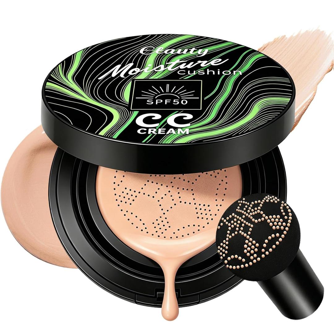2 x Cushion Foundation Air Cushion CC Cream - Natural Finish, Buildable Coverage Foundation, Even Skin Tone, Tattoo cover up, Moisturizing Concealer Cream Foundation Makeup (Nude)