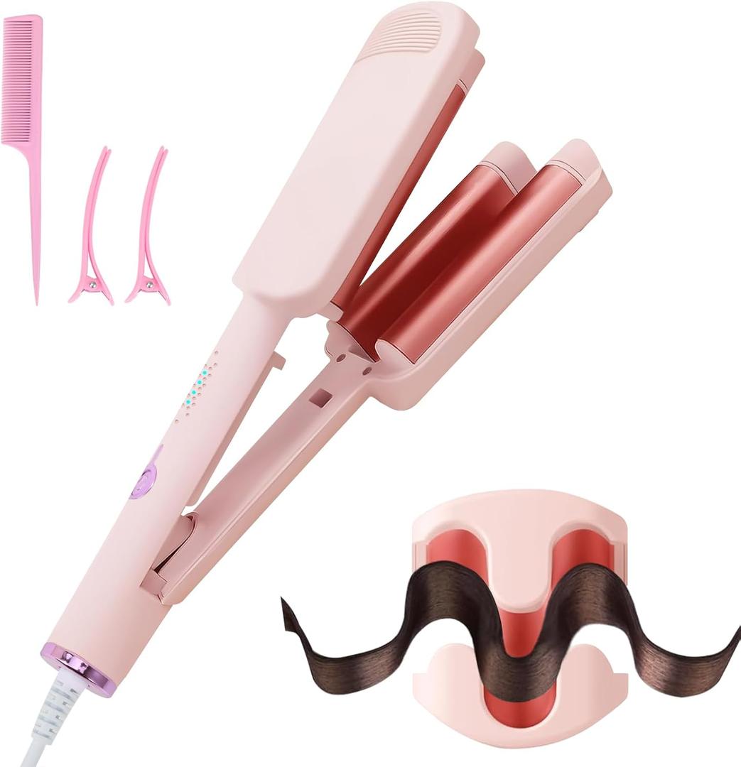 CHIKYO 3 Barrel Rovy Wave Curling Iron, 1.25 Inch Hair Crimper Waver, Beach Waves Curling Wand, Deep Waver Hair Curler Hot Tool with Ceramic Hair Curler for Women, Dual Voltage, Easy to Use1.4m Cord