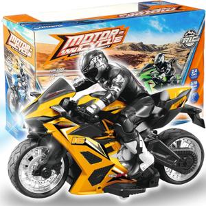 Liberty Imports 2.4G RC Remote Control Stunt Motorcycle with Riding Figure, 1:10 Scale High Speed Cross Country 360 Degree Rotation Drift Shockproof Racing Motorbike (Yellow)