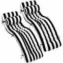 Tudomro Outdoor Chaise Lounge Cushion 66x21x4'' Waterproof & Fade-Resistant Patio Pool Chaise Lounge Cushion Headrest Pillow Tie Replacement Rocking High Back Chair(Black, White Stripe,Set of 2)