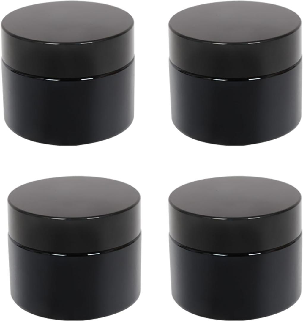 4 Packs 50ML/1.7 OZ Black Glass Travel Size Storage Jar UV Protection Smell Proof Tea Coffee Jars