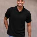 ABAFIP Men's Knit Short Sleeve Polo Shirt Ribbed Knitted Casual Summer Texture T Shirts V Neck Golf Tee (Black, XL)