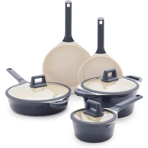 GreenLife Arte 8 Piece Ceramic Nonstick Cookware Pots and Pans Set, Induction Suitable, PFOA & PFAS Free, Stay-Cool Handles, Glass Lids, Stock Saucepans & Frying Pans, Dishwasher Safe, Graphite (8 Piece Cookware Set)