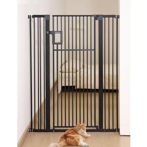 No Pawblems 55" Extra Tall Pet Gate for Cat, 29-43" Auto Close Cat Gate for Doorways/Stairs/Hallways, NO Drilling Pressure Mounted Tall Dog Gate Indoor, 1.37" Pet-Safe Gap, Black