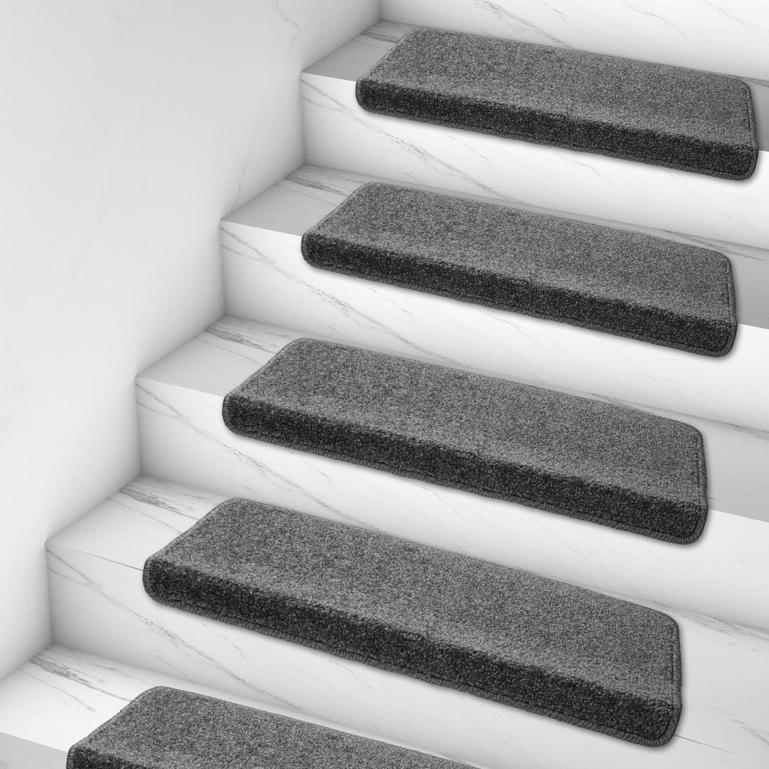 Carpet Stair Treads, 25.6"x9.5"x1.5" Stair Rugs Non Slip with Bullnose,Washable Stair Mats,Stairs Runner (Grey14pcs)