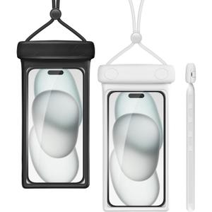 wellhouse Waterproof Phone Pouch, Waterproof Phone Case for iPhone 17 16 15 14 13 Pro Max XS Samsung, IPX8 3D Cellphone Dry Bag Beach Essentials (2 Pack - Duke Black & White7.0, 7 inch)