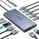 USB C Laptop Docking Station with 2 HDMI 4K@60Hz+DP 8K@30Hz for Dell HP Thinkpad Surface, 15 in 1 USB C Hub Triple Display Multiple Adapter, Dongle with USB A Port+Button+PD+Ethernet+SD/TF+Audio