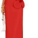 ZESICA Women's Summer Strapless Bodycon Maxi Dress 2026 Ribbed Knit Backless Floral Tube Cocktail Party Long Dresses (Red, M)