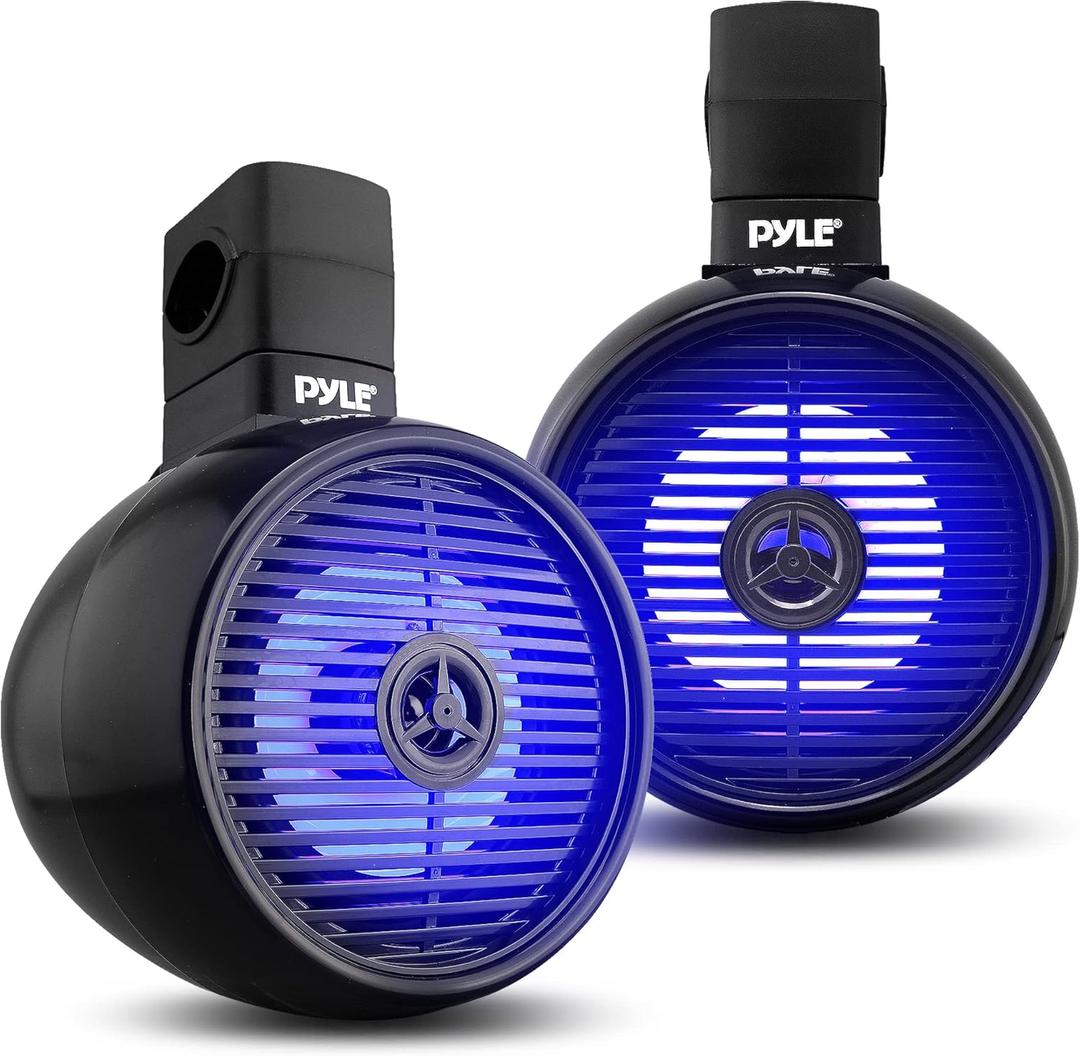 PyleUsa 6.5 Waterproof Off-Road Speakers - 200W 2-Way Marine Wakeboard Tower Sound System w/ LED Light, Full Range Outdoor Stereo Speaker for Car, ATV, UTV, Jeep, Boat, Includes Brackets (Black)