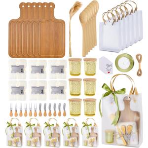 68 Pcs Baby Shower Prizes for Game Winners - 6 Sets Christmas Gifts Scented Candles Cheese Board Spoon Fork Butter Spreaders Towel Thank You Card Gift Bags for Baby Shower Wedding Bridal Shower Favors (White)