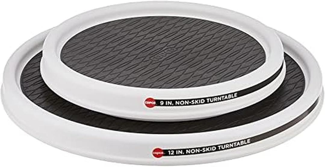 Copco 5220593 Non-Skid Pantry Cabinet Lazy Susan Turntable, 9-Inch and 12-Inch, White/Gray, 2-Pack