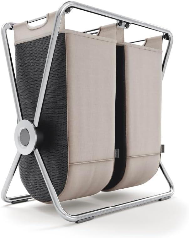 simplehuman double x-frame laundry hamper, 100% recycled polyester removable laundry baskets with easy carry handles, heavy-gauge steel frame, chrome, 50L + 50L