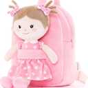 Onetoo Toddler Backpack Kids Backpacks with Soft Light Baby Dolls in Pink Polka Dots Dress 9.5"