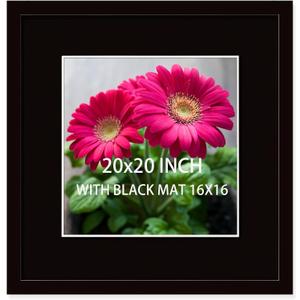 SKAOTUS 20x20 Picture Frame Black Solid Wood for Black Mat 16x16 Wall Mounting Square Poster Frames