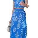 THLAI Women's Bohemian Floral Printed 2 Piece Set Crop Tank Top & Beach Party Maxi Dress Set Outfit Blue S /M