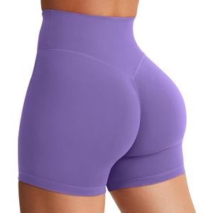 YEOREO Women's Biker Shorts 6" Workout Gym Shorts Craze High Waist Tummy Control Hidden Scrunch Running Yoga (Medium, Dahlia Purple)