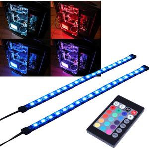RGB LED Strip Computer Lighting via Magnet with Controller for Desktop Computer Case Mid Tower Full Tower (24Key Remote,2 in 1,30CM,R Series)