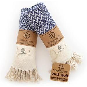 Madamelique Exclusive Hand Towels Set of 2-18 x 40 Inches - Decorative Bathroom Peshtemal Towel for Hand, Face, Hair, Yoga, Tea, Dishcloth, Kitchen and Bath - 100% Pure Cotton (Navy)