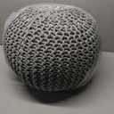 Palisa Grey Pouf Ottoman 20x20x14 Inches | Knitted Round Pouffe for Extra Sitting | Multipurpose Accent Seating for Living Room and Bedroom